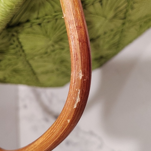 Fossil Straw Mini Satchel Bag Purse Green Double Handle Wood Zip Top - Picture 6 of 14